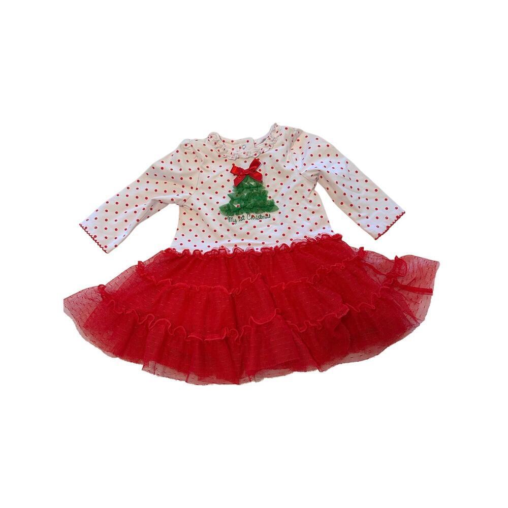 Little Me Baby Girl Red White My First Christmas Dress Size 12 Months